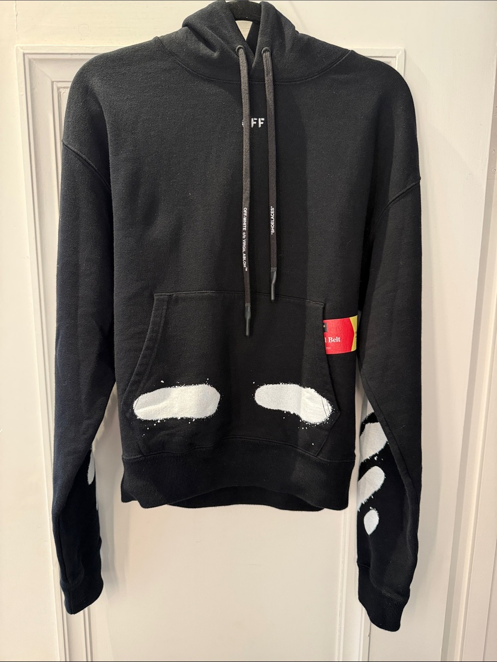 Off-White Black Hoodie Sweatshirt with White Paint Detail - size xxs